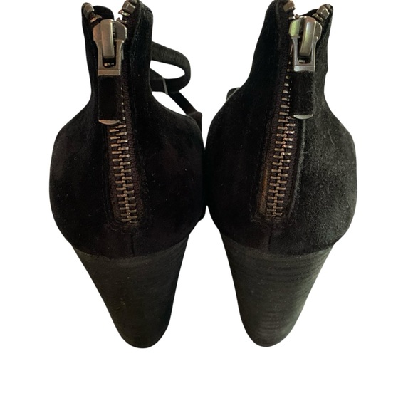 Eileen Fisher sz 10 Tilda Black Suede Rear Zip Stacked Heel Pumps Wedges Straps - Picture 4 of 11